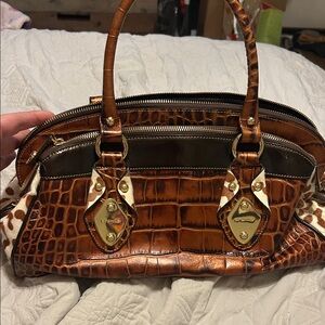 Cromia Luxurious Brown Crocodile Shoulder Bag with cow hid sides .
